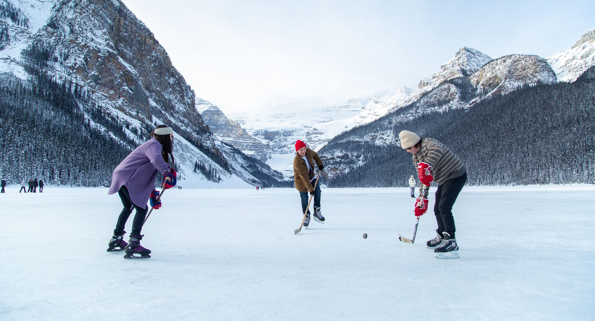 Ice hockey on frozen Lake Louise